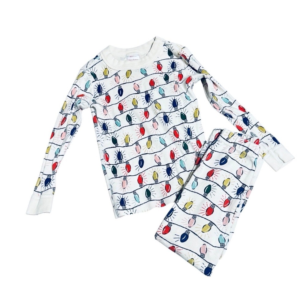 Hanna Andersson Size 6-7 White Pajama Set Long Unisex Christmas Holiday Lights